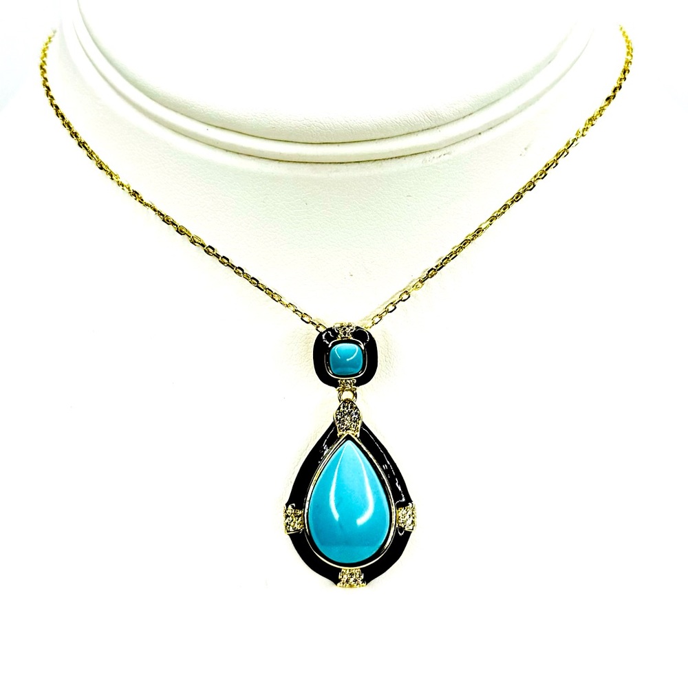 18K Gold & Sterling Silver Turquoise Pendant Necklace